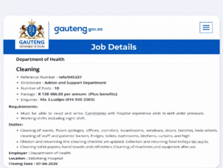 Hospital cleaner disinfecting floors and surfaces in a public healthcare facility in South Africa